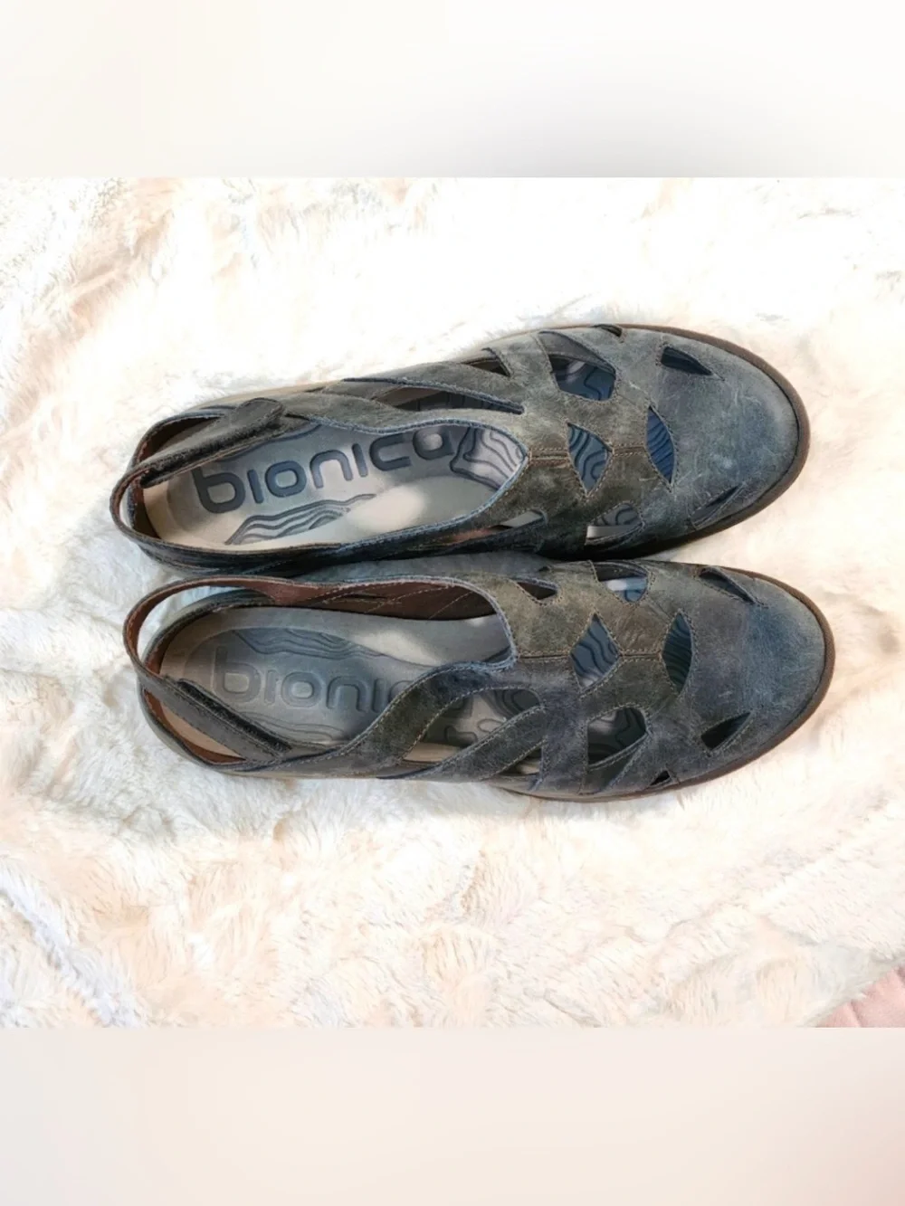 Bionica Maclean Dark Gray/Blue Leather Outdoor Walking Comfort Sandals